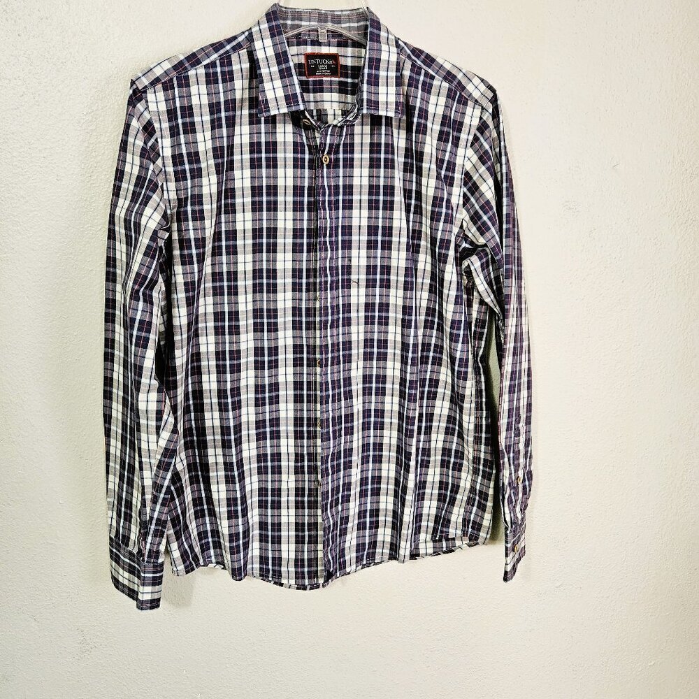 UNTUCKit Men's Slim Fit Blue Plaid Casual Preppy Long Sleeve Shirt Size Large